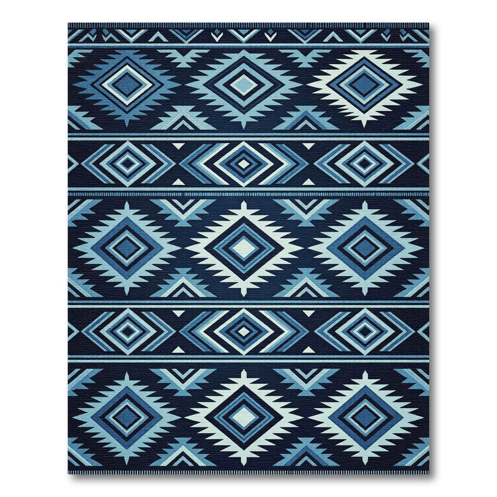 Geometric Blue Tribal Diamond Rug