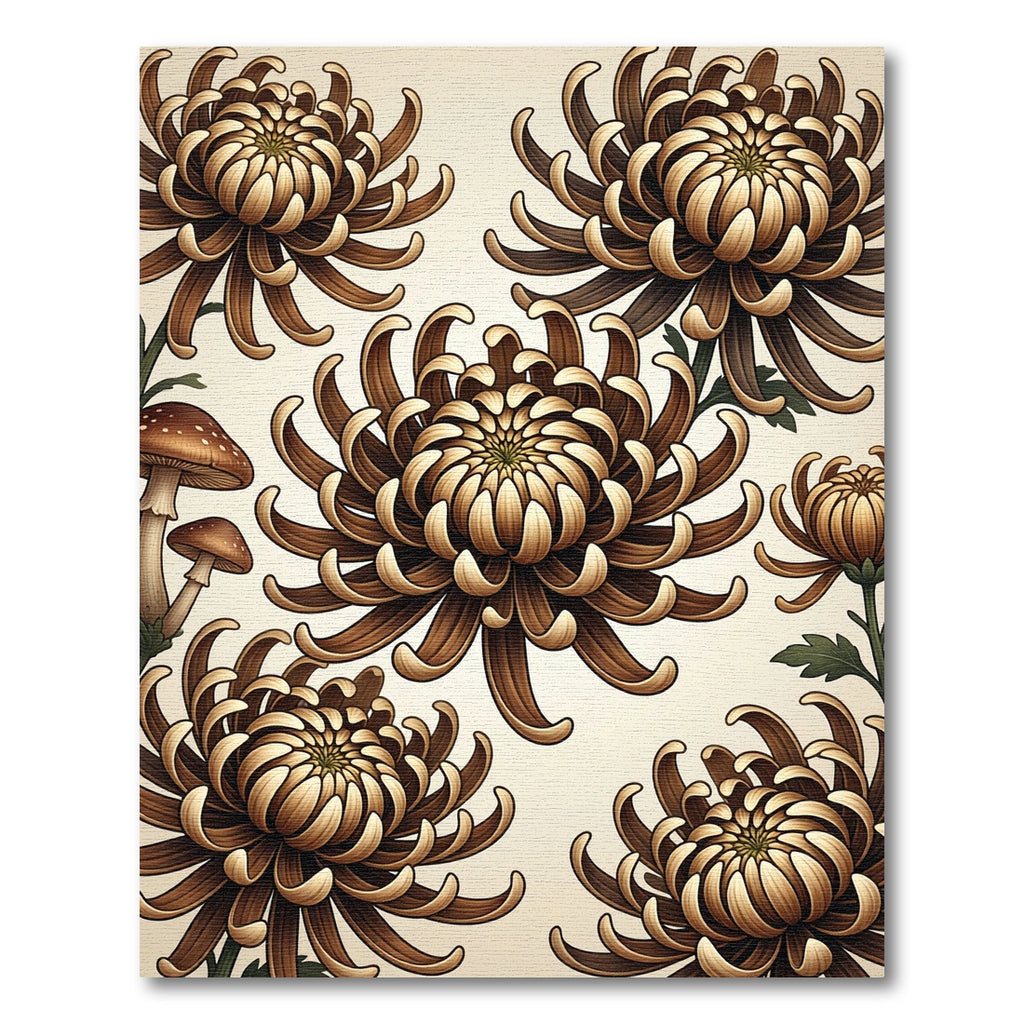 Brown Chrysanthemum Mushroom Floral Repeat Rug