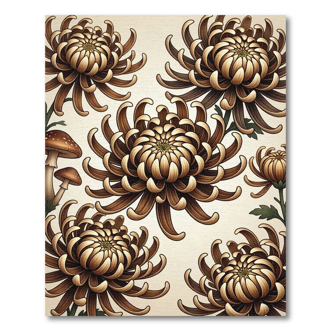 Brown Chrysanthemum Mushroom Floral Repeat Rug