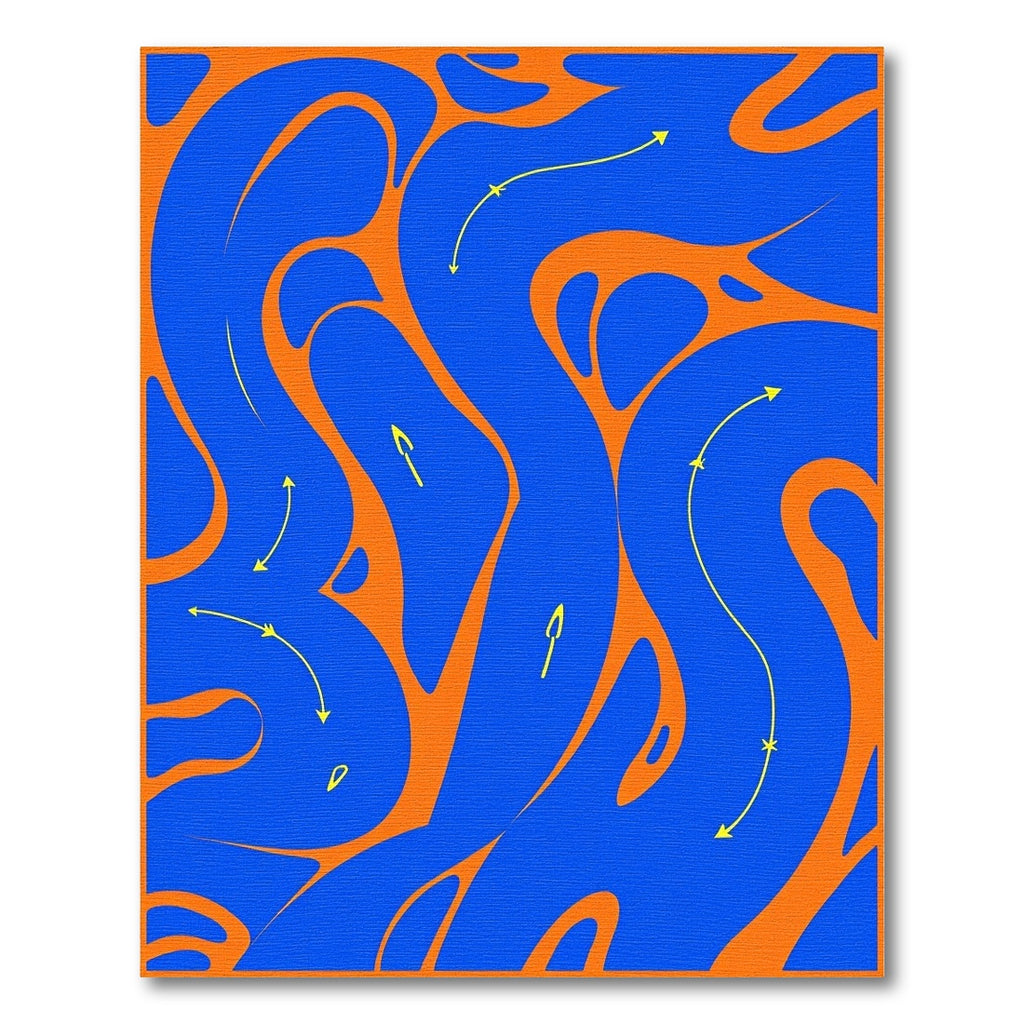 Abstract Blue Orange Flowing River Rug