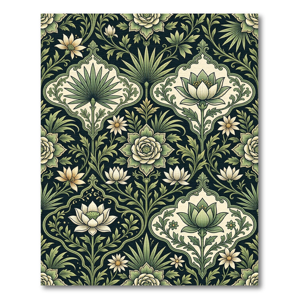Emerald Botanical Lotus Damask Floral Rug