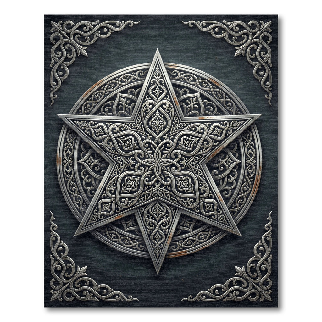 Ornate Silver Star Celestial Medallion Rug