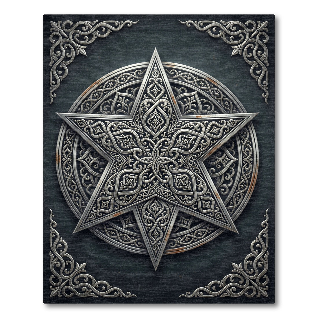 Ornate Silver Star Celestial Medallion Rug
