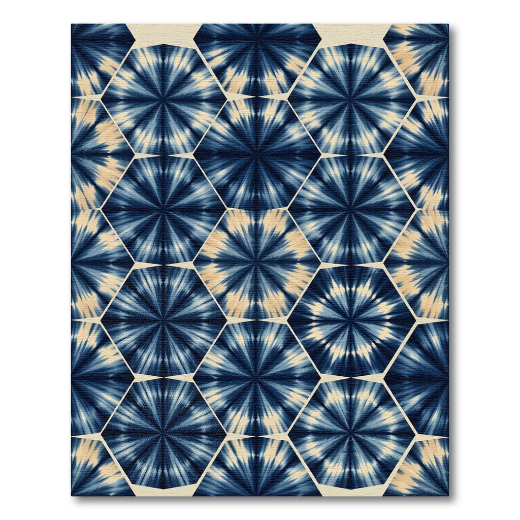 Indigo Tie Dye Hexagonal Burst Rug