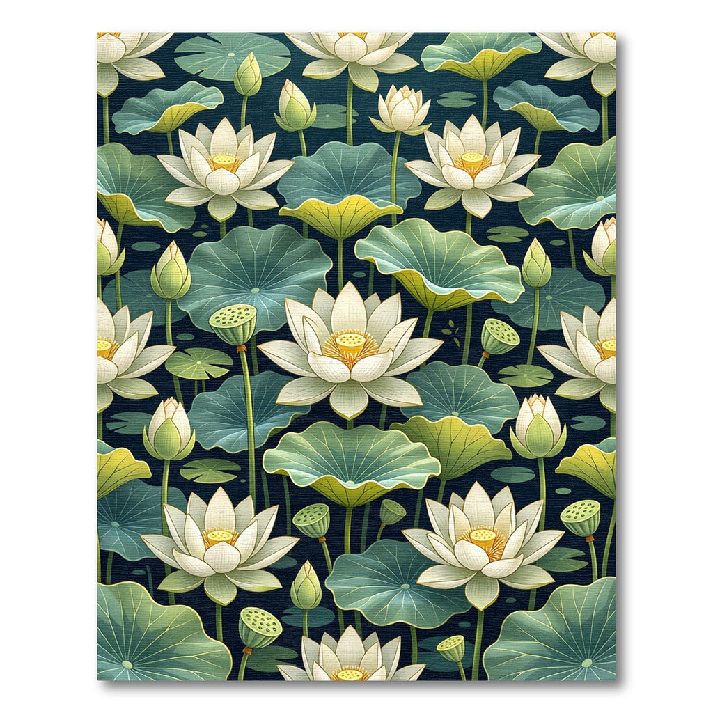 Ethereal White Lotus Dark Pond Rug