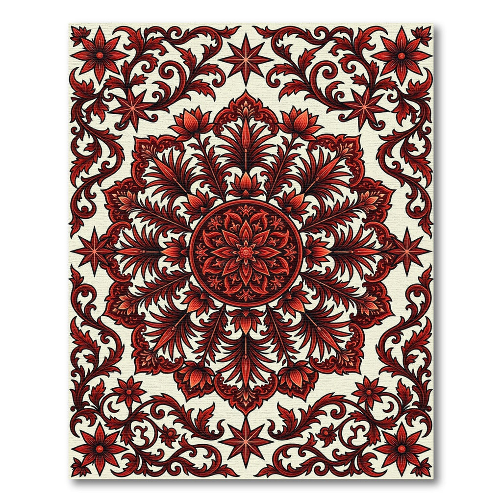Crimson Floral Medallion with Ornate Scrollwork Rug