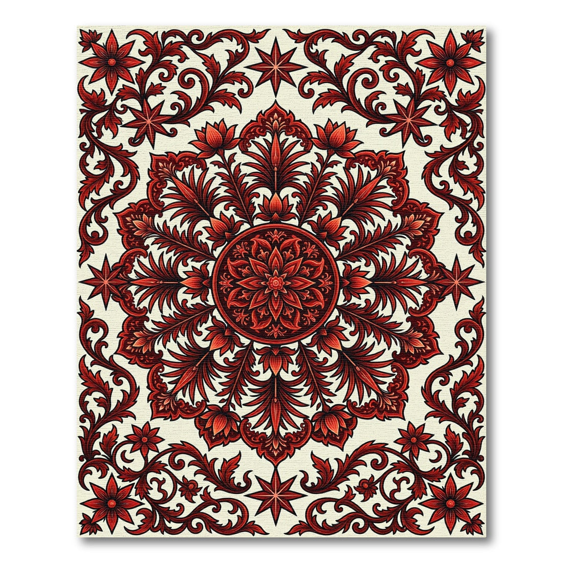 Crimson Floral Medallion with Ornate Scrollwork Rug