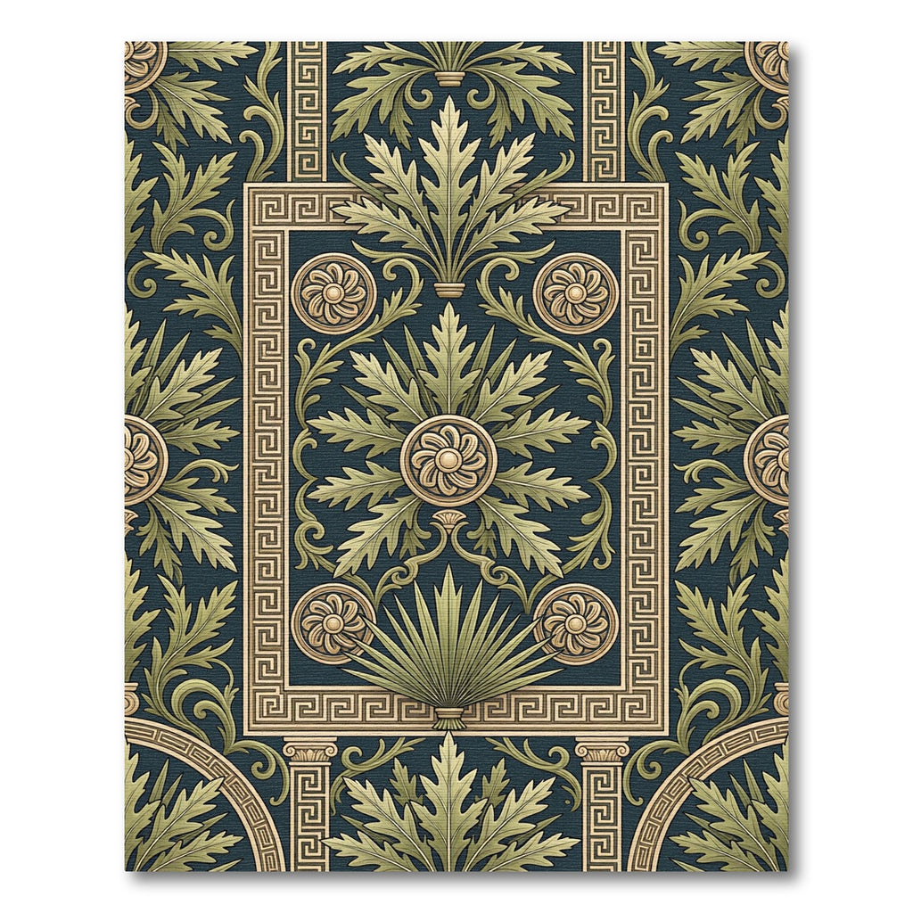 Green Gold Acanthus Leaf Border Rug