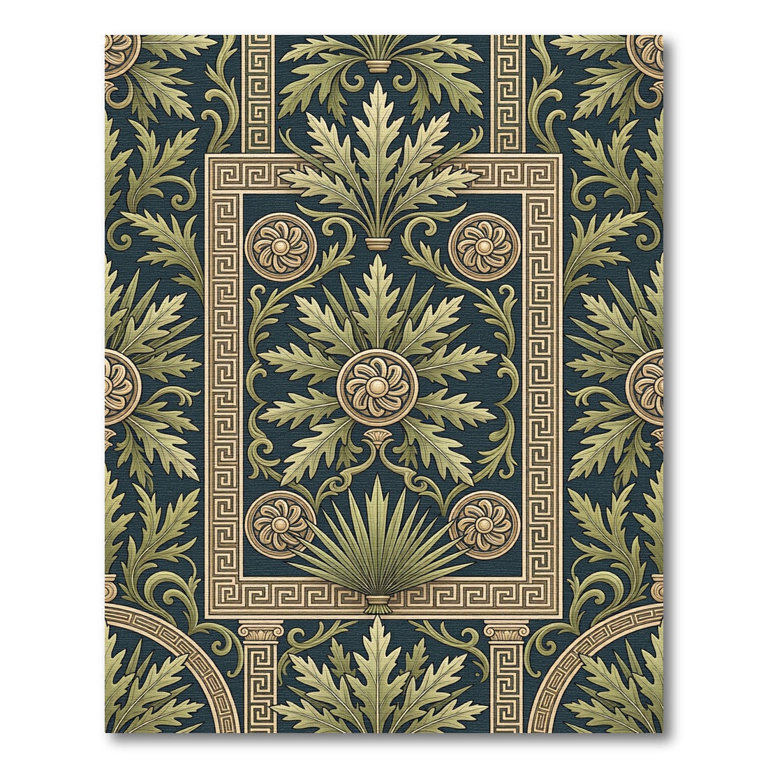 Green Gold Acanthus Leaf Border Rug