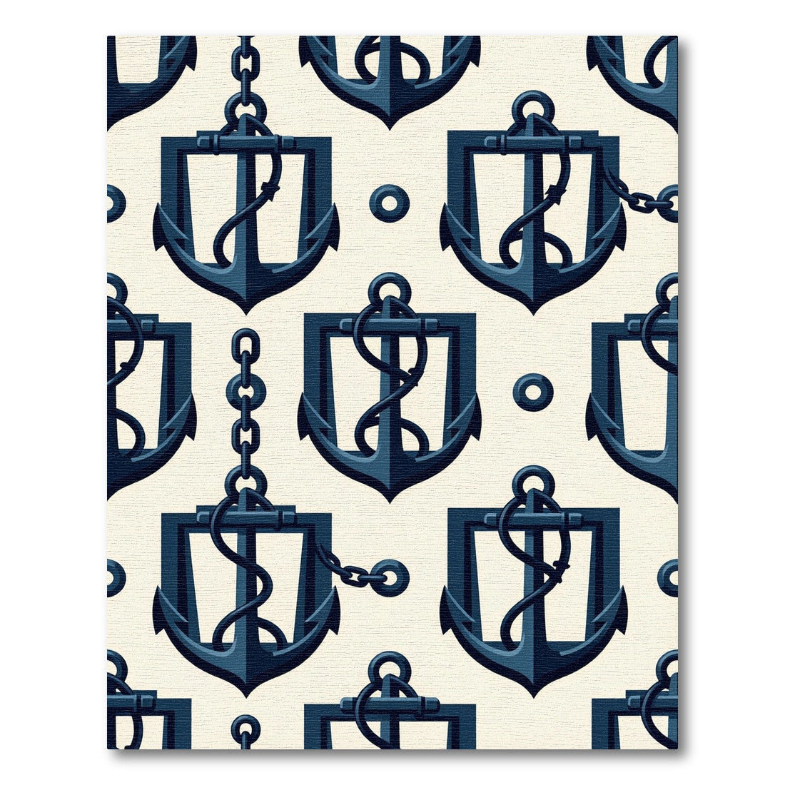 Navy Nautical Shield Anchor Grid Rug