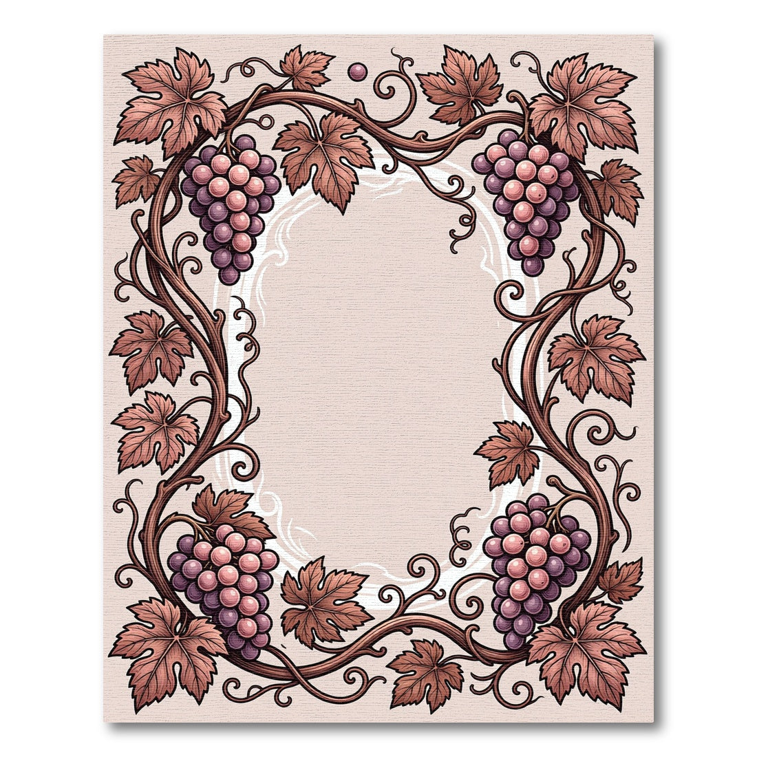 Ornate Brown Grape Vine Border Rug