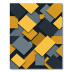 Modern Geometric Yellow Gray Abstract Blocks Rug