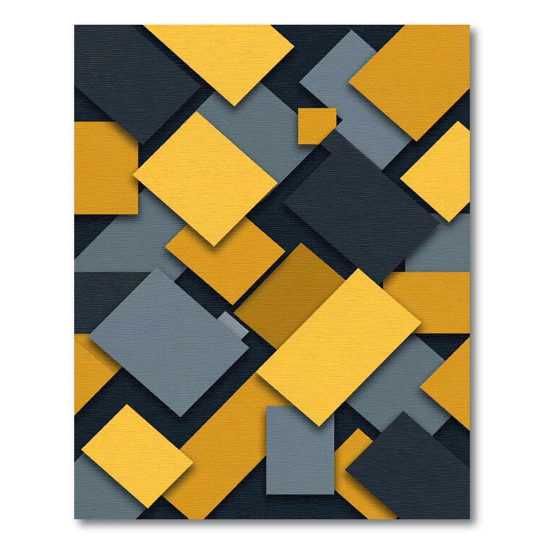 Modern Geometric Yellow Gray Abstract Blocks Rug