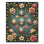 Vintage Rose Floral Bird Egg Art Rug
