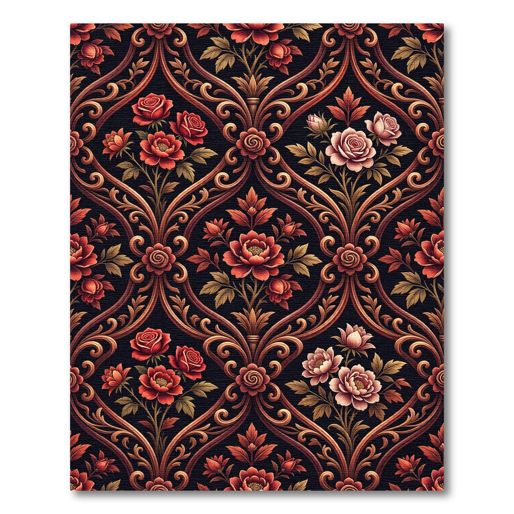 Rich Red Floral Damask Ornament Rug