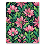 Vibrant Pink Floral Tropical Foliage Art Rug