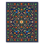 Vibrant Navy Floral Koi Medallion Rug