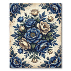 Classic Blue Cream Rose Bouquet Rug
