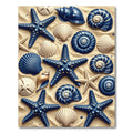 Nautical Blue Starfish Shell Collection Rug