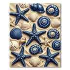 Nautical Blue Starfish Shell Collection Rug