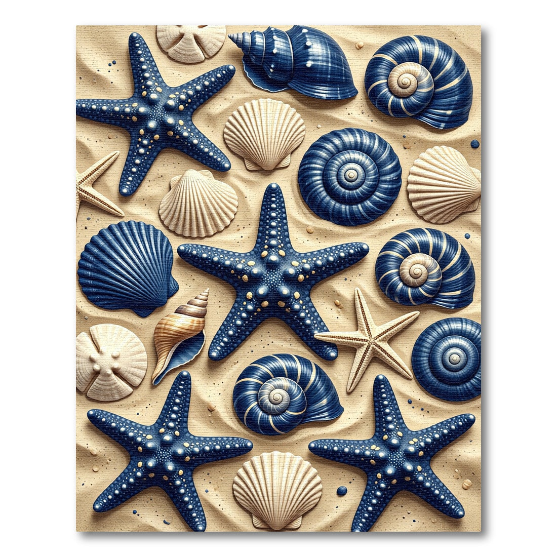 Nautical Blue Starfish Shell Collection Rug