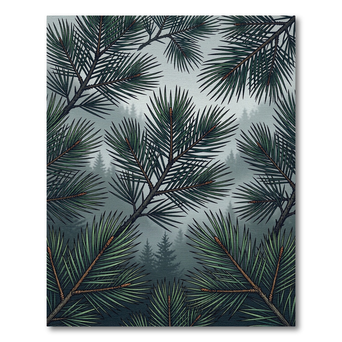 Misty Forest Pine Needle Border Rug