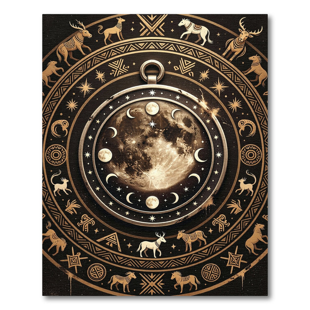 Celestial Lunar Gold Zodiac Circle Rug