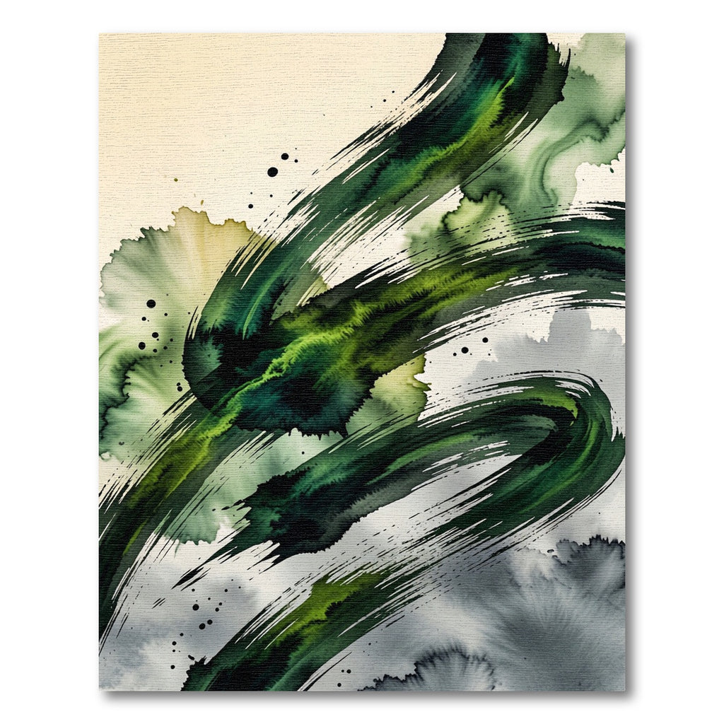 Emerald Abstract Ink Brush Stroke Swirl Rug
