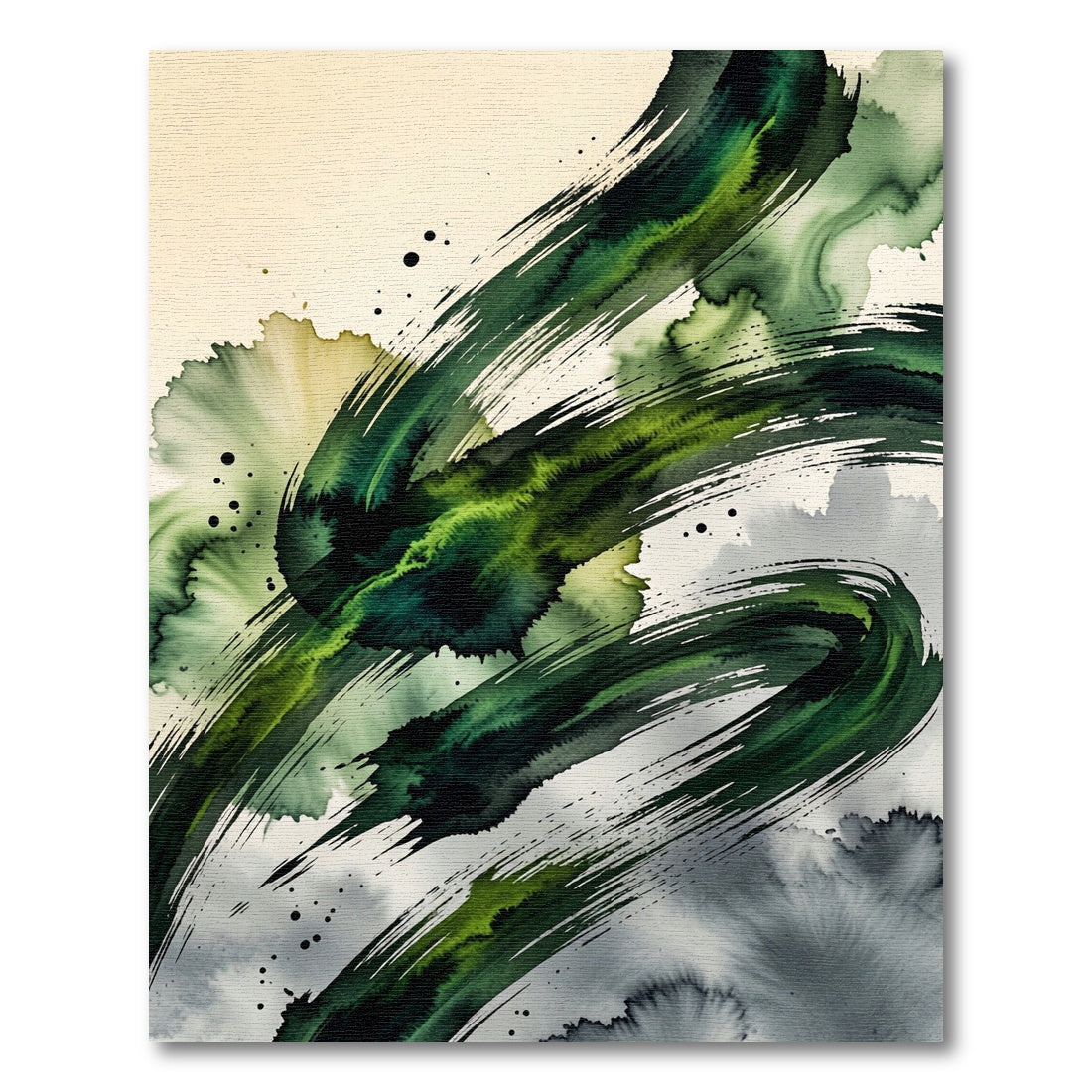 Emerald Abstract Ink Brush Stroke Swirl Rug