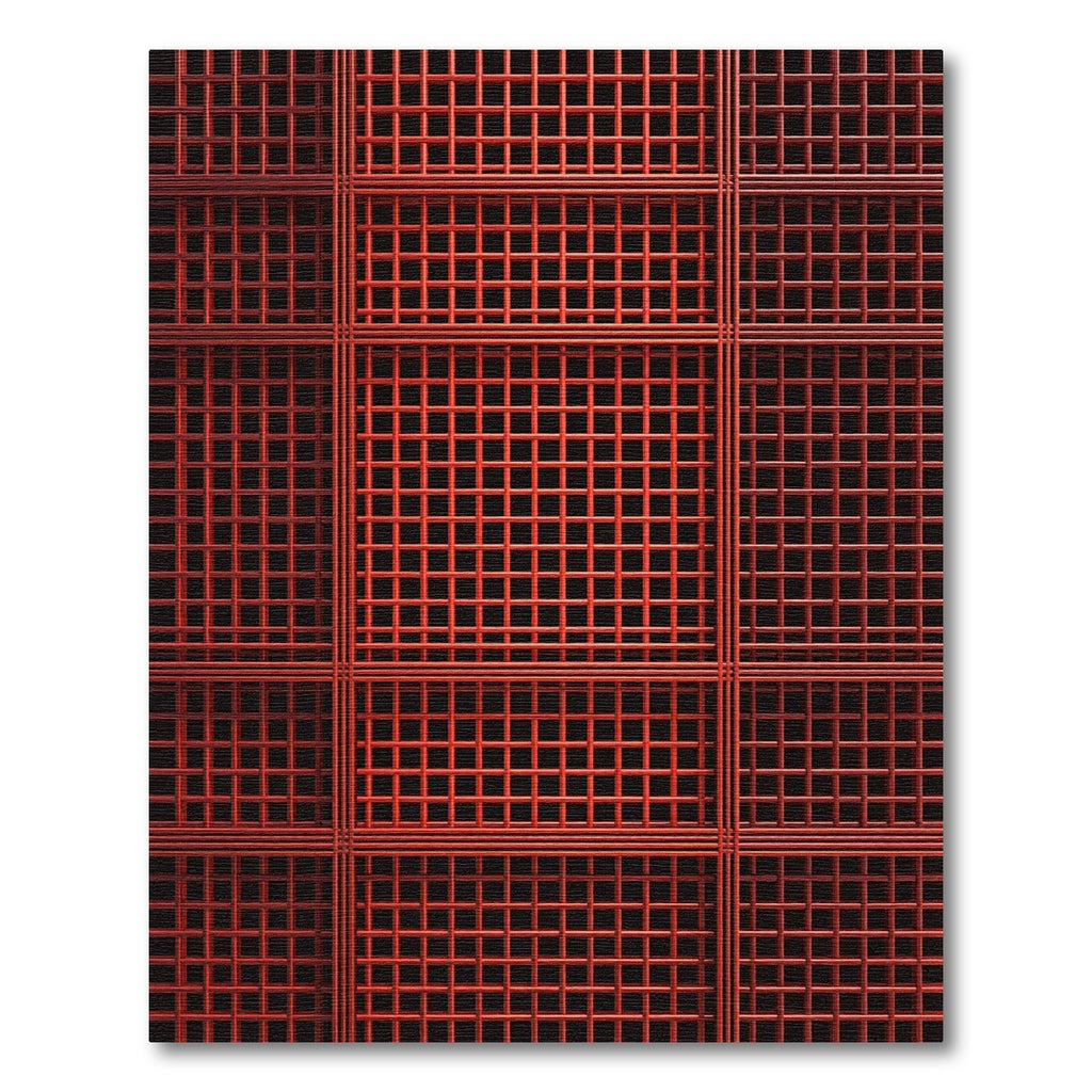 Crimson Grid Geometric Squares Rug