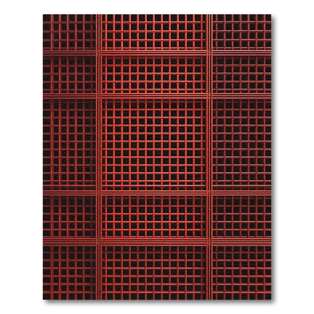 Crimson Grid Geometric Squares Rug