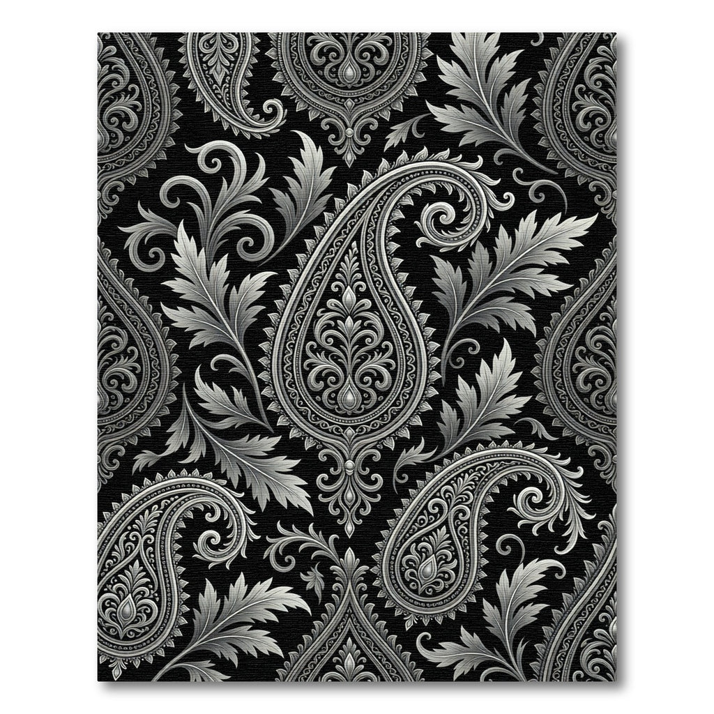 Black Silver Elaborate Paisley Swirl Rug