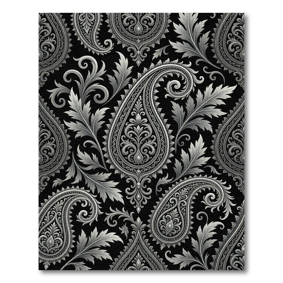 Black Silver Elaborate Paisley Swirl Rug