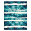 Teal Sunburst Abstract Horizontal Stripe Rug