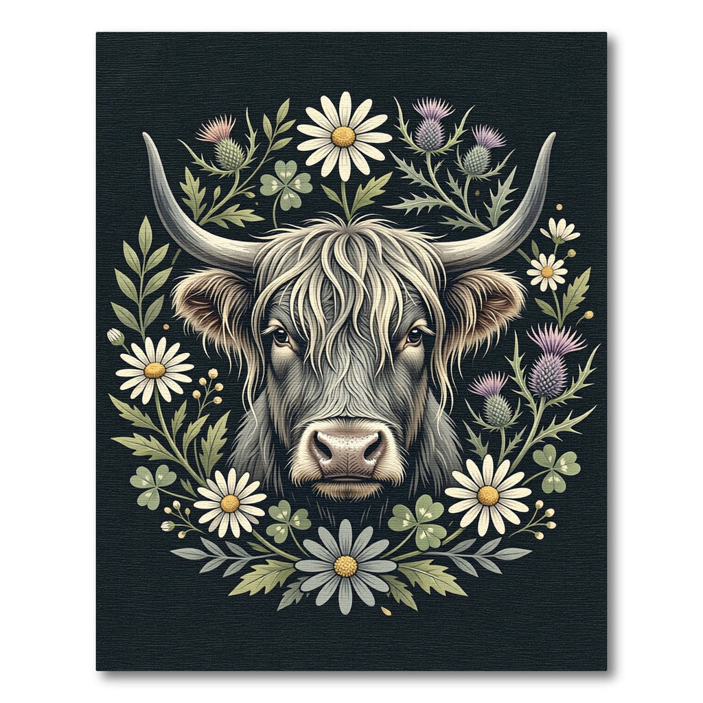 Highland Bull Floral Meadow Wall Art Rug