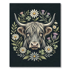 Highland Bull Floral Meadow Wall Art Rug