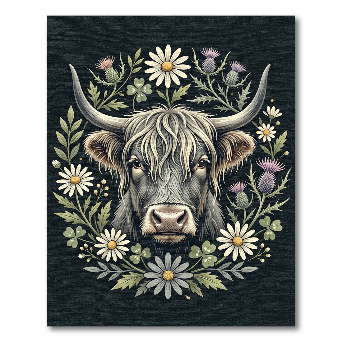 Highland Bull Floral Meadow Wall Art Rug