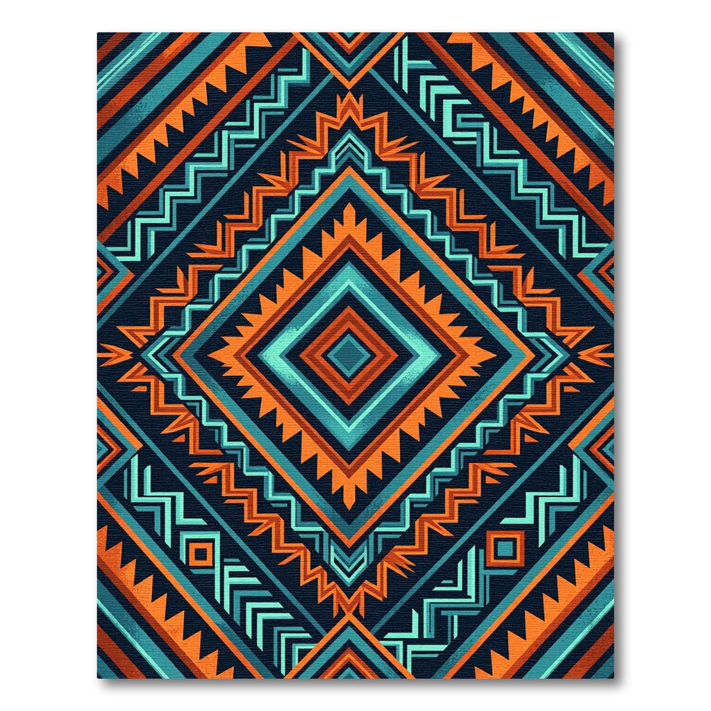 Bold Teal Orange Geometric Diamond Rug