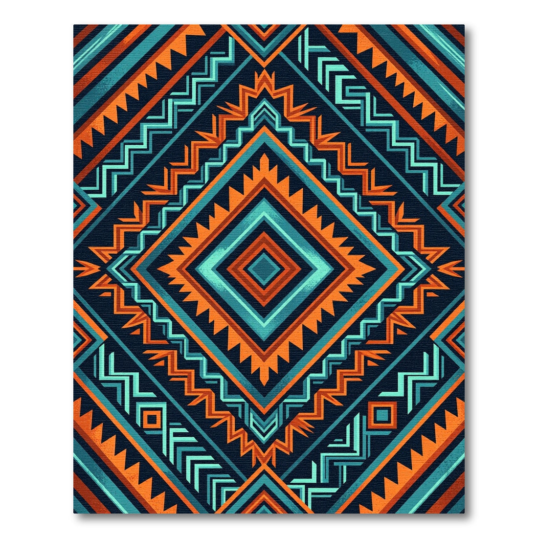 Bold Teal Orange Geometric Diamond Rug