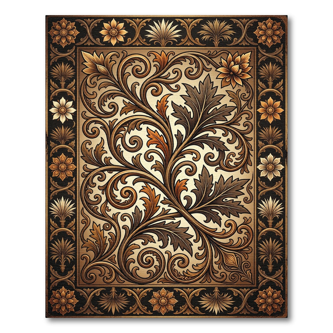 Sophisticated Gold Acanthus Leaf Scroll Rug