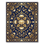Golden Lotus Floral Royal Blue Medallion Rug