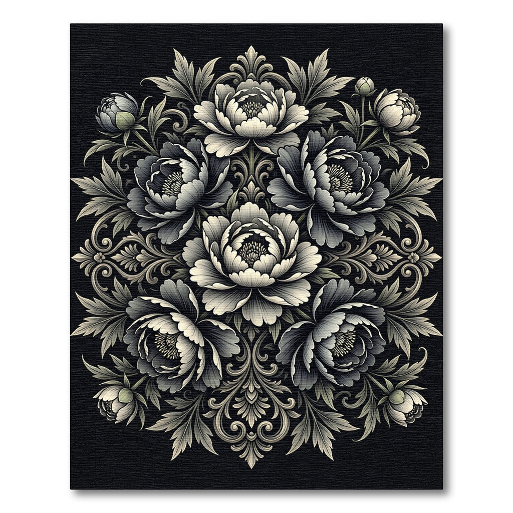 Monochromatic Floral Scroll Mandala Rug