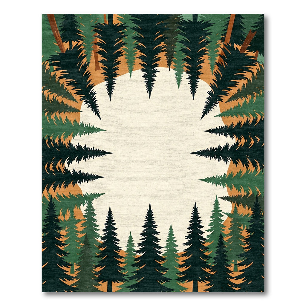 Evergreen Forest Canopy Earth Tone Border Rug