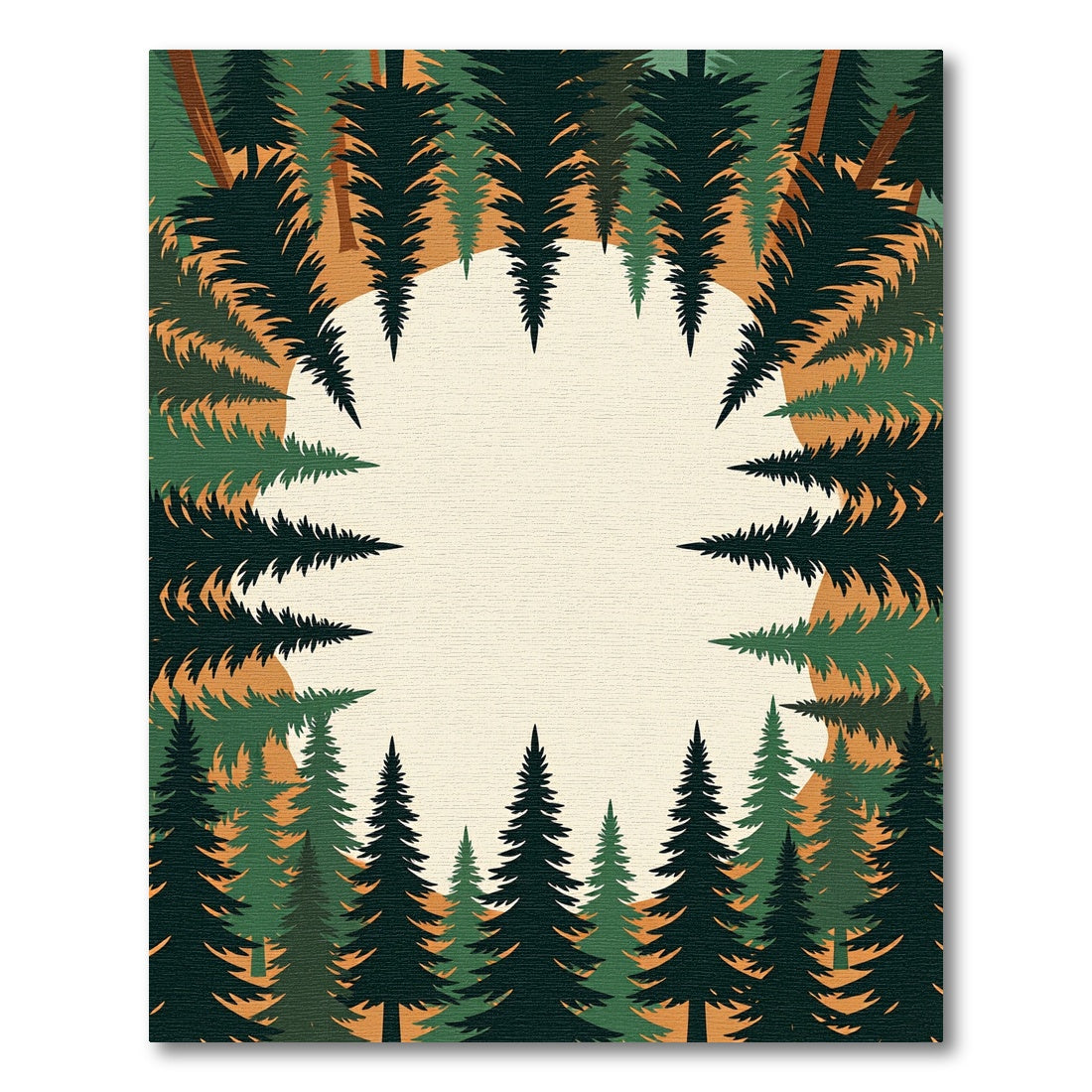 Evergreen Forest Canopy Earth Tone Border Rug