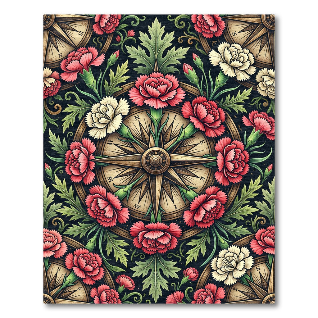 Vintage Crimson Floral Compass Medallion Rug