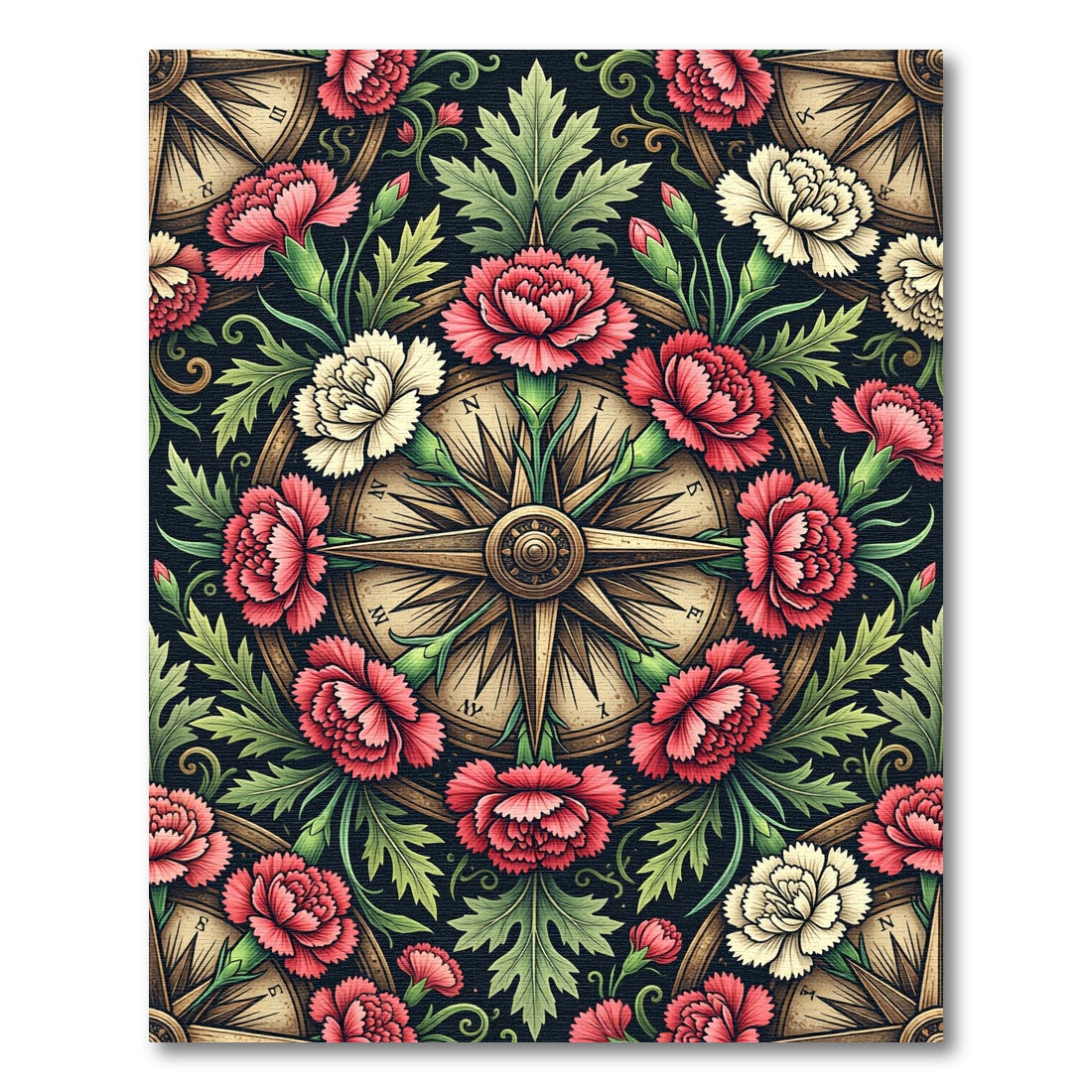 Vintage Crimson Floral Compass Medallion Rug