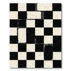 Black White Distressed Checkerboard Splatter Rug