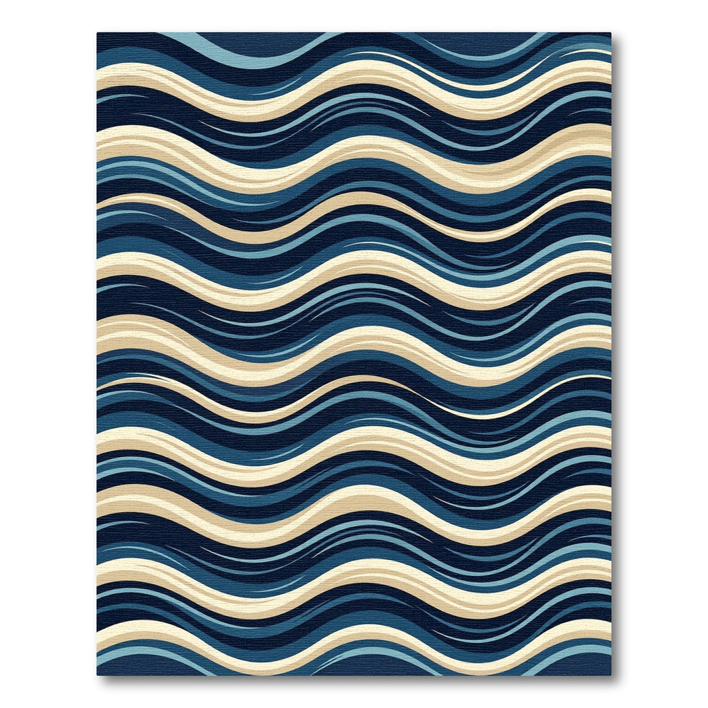 Navy Blue Cream Wavy Stripe Rug