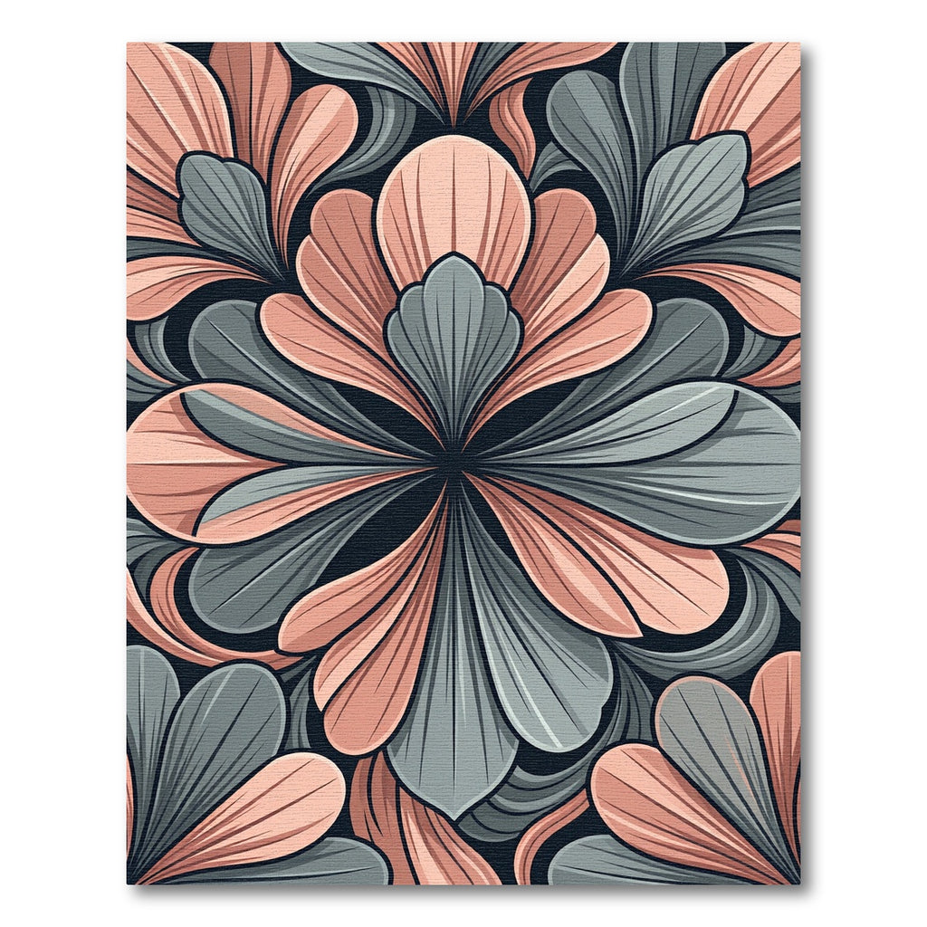 Coral Gray Petal Arrangement Rug