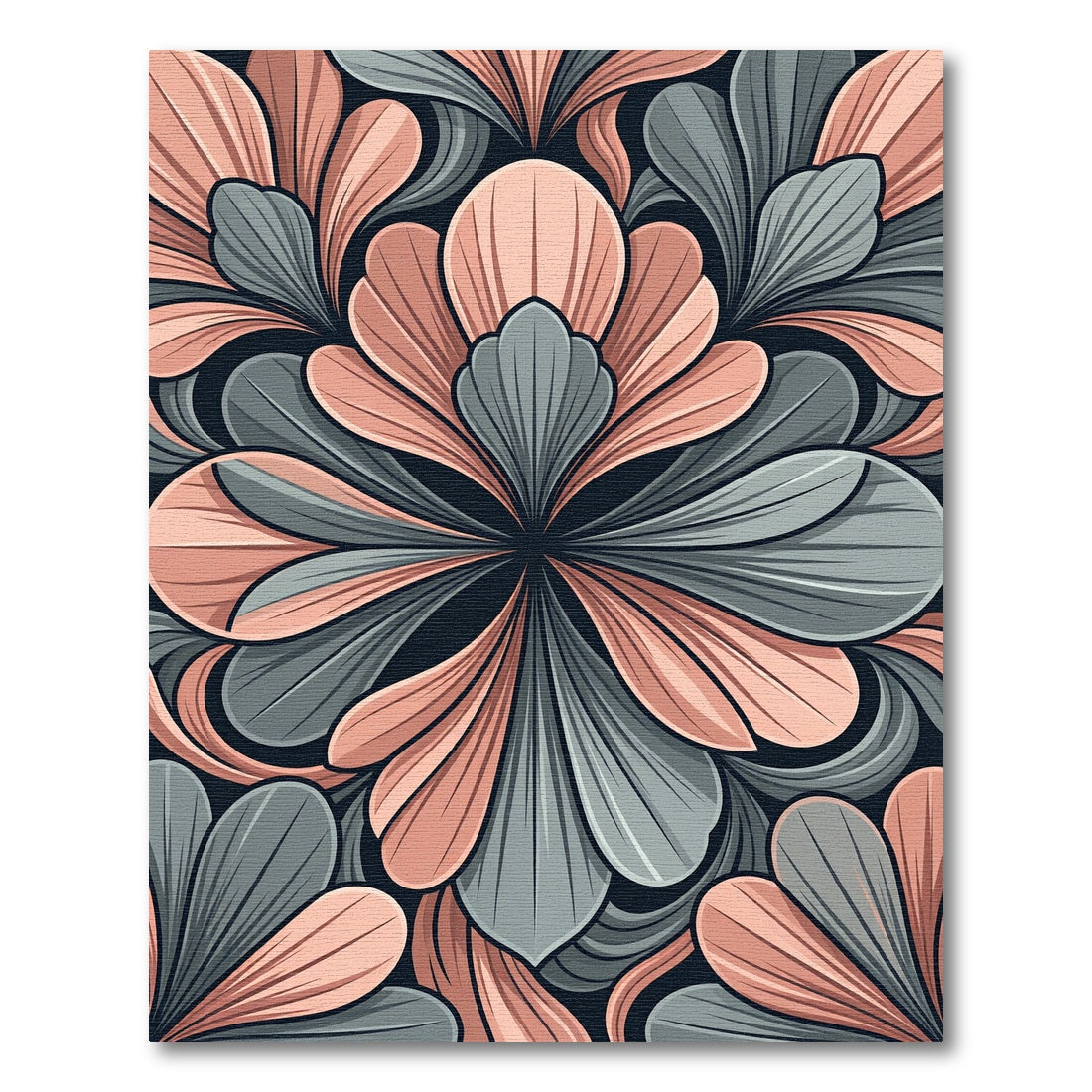 Coral Gray Petal Arrangement Rug